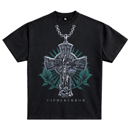 Cross Neck Chain Graphic T-Shirt | CIPHERERROR